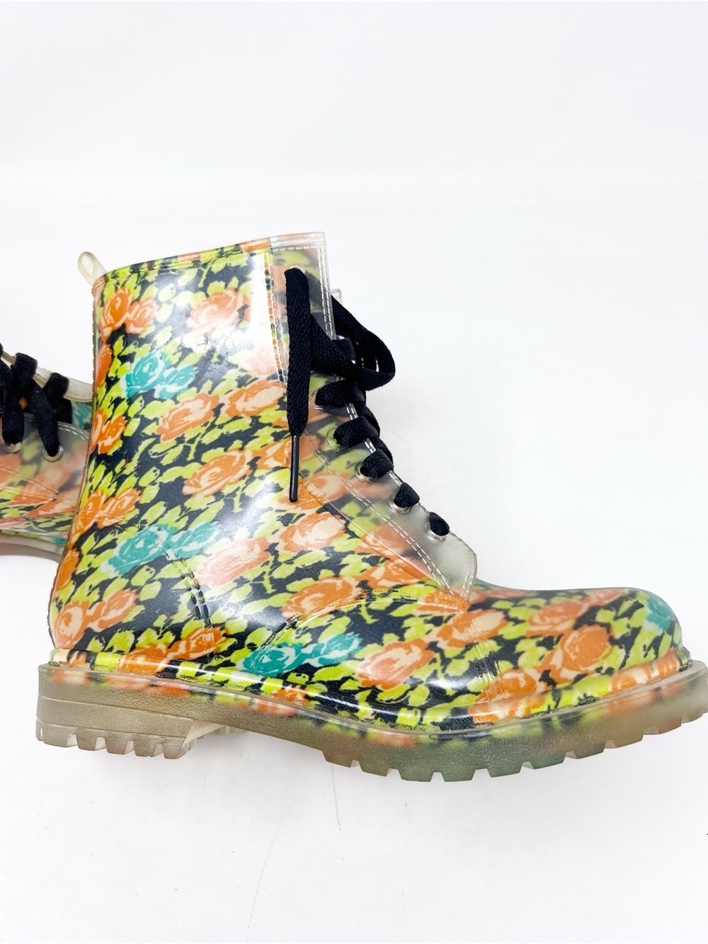 BONGO CAMEROON FLORAL VINYL COMBAT RAIN BOOTS WOMENS SZ 8